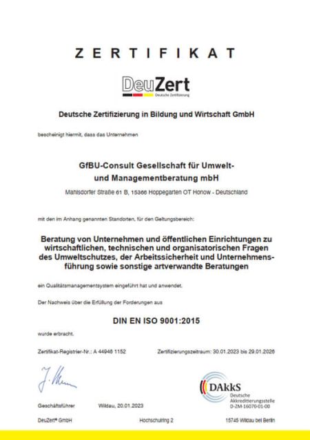Zertifikat GfBU-Consult DIN EN ISO 9001